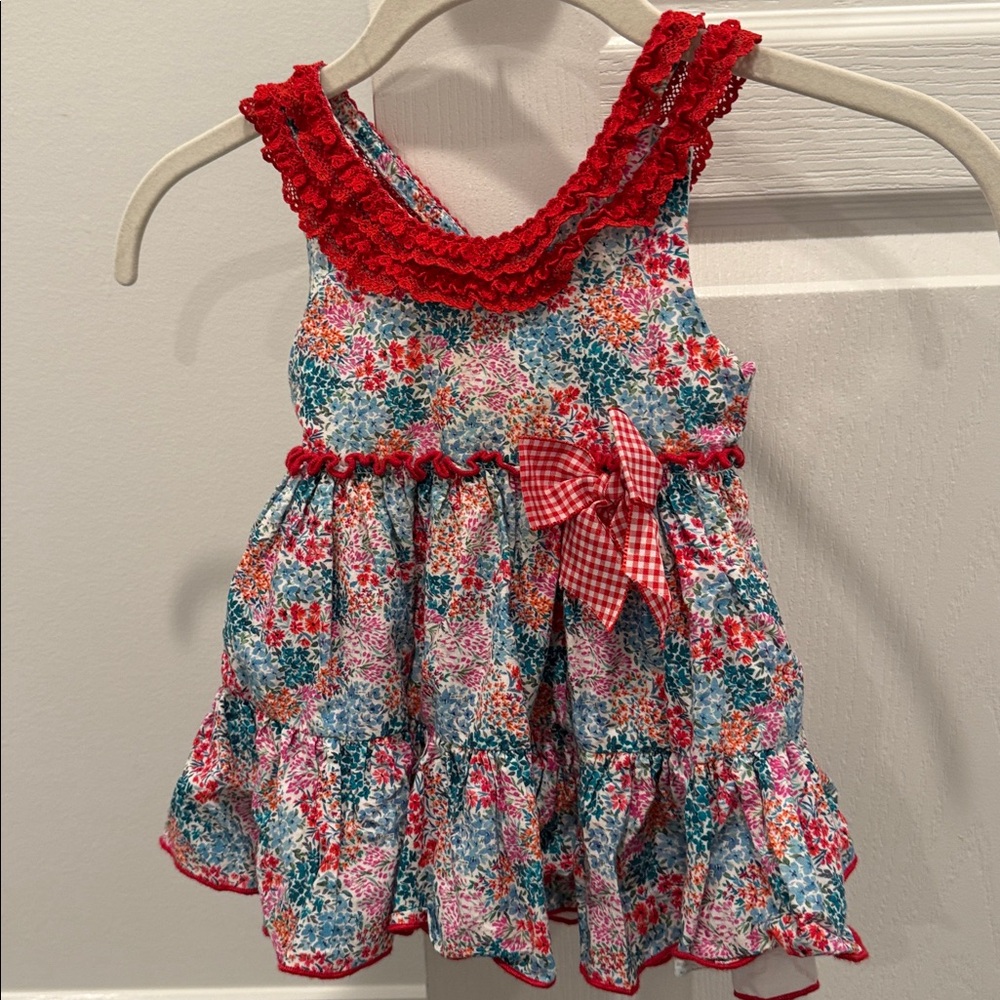 Lolita Floral Dress with Red Lace - 18M